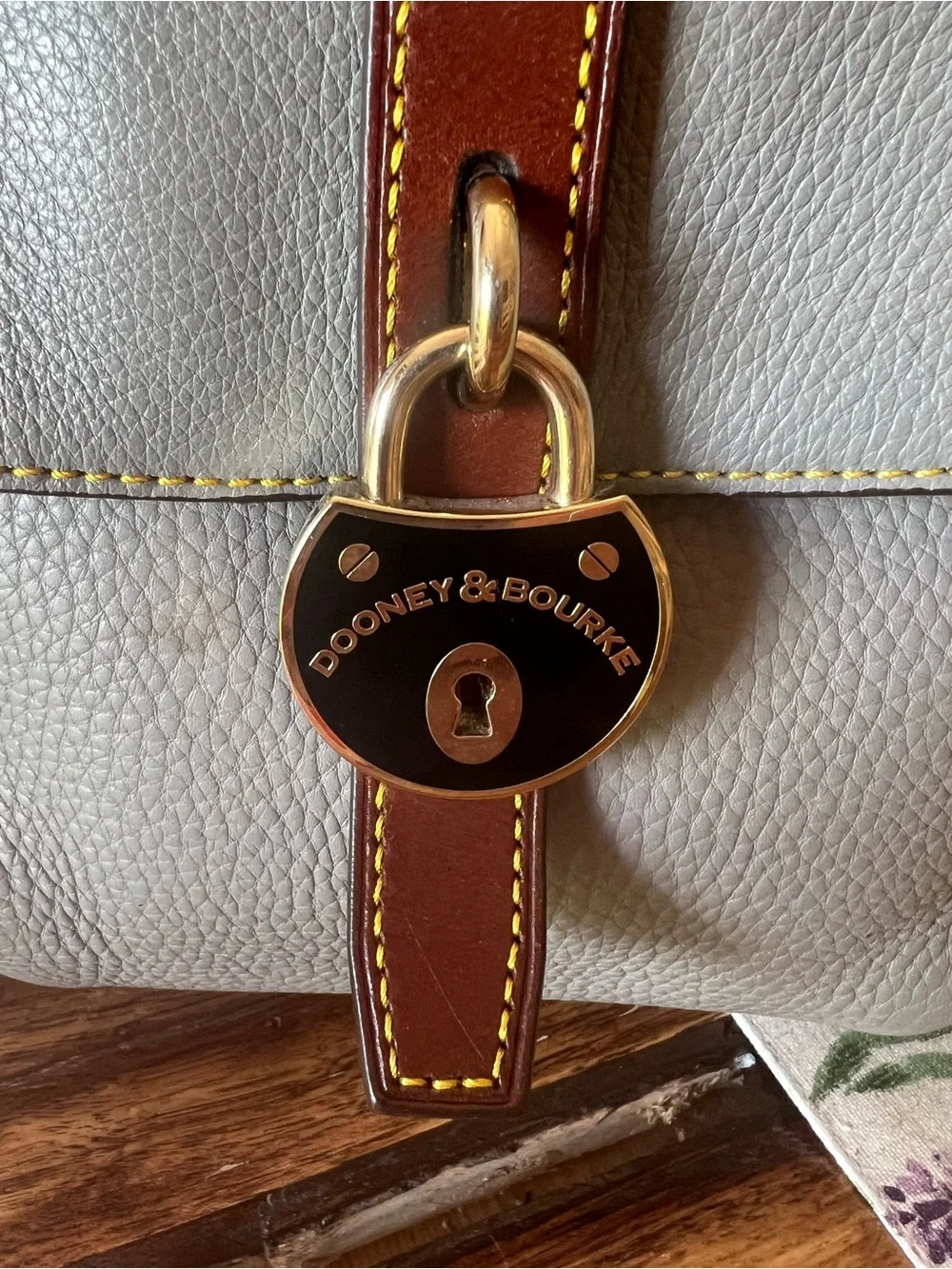 Dooney & Bourke Gray Satchel with Brown Trim